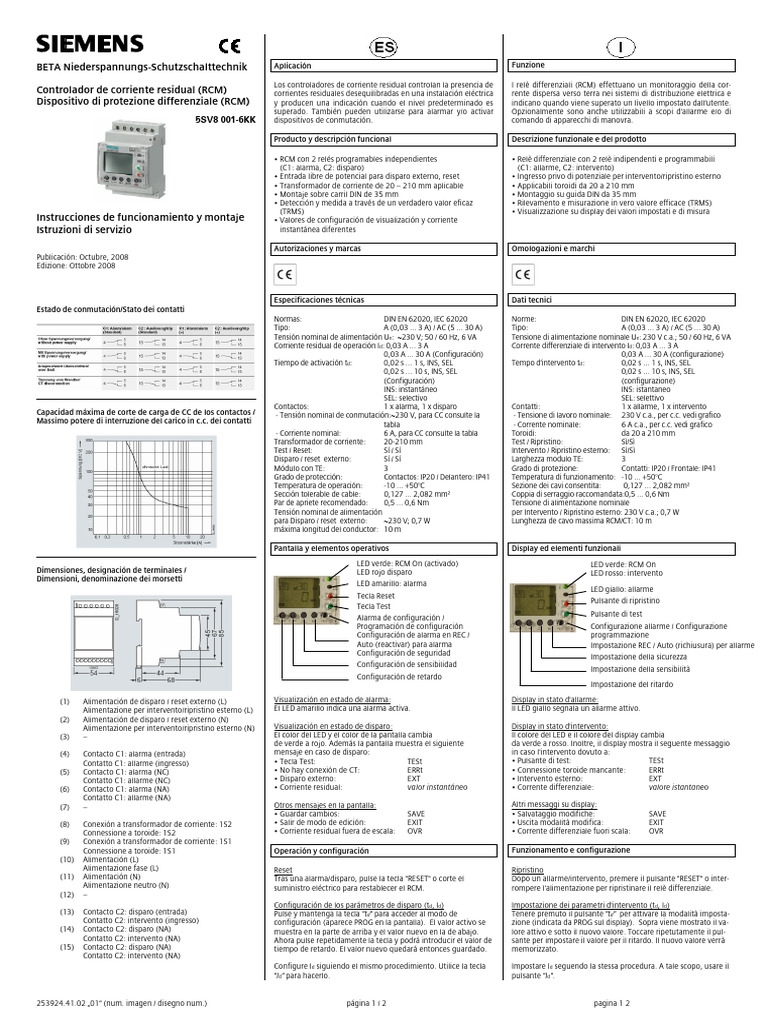 Instruction_manual_RCM_digital_v01_spa_itl | PDF | Relé | Transformador