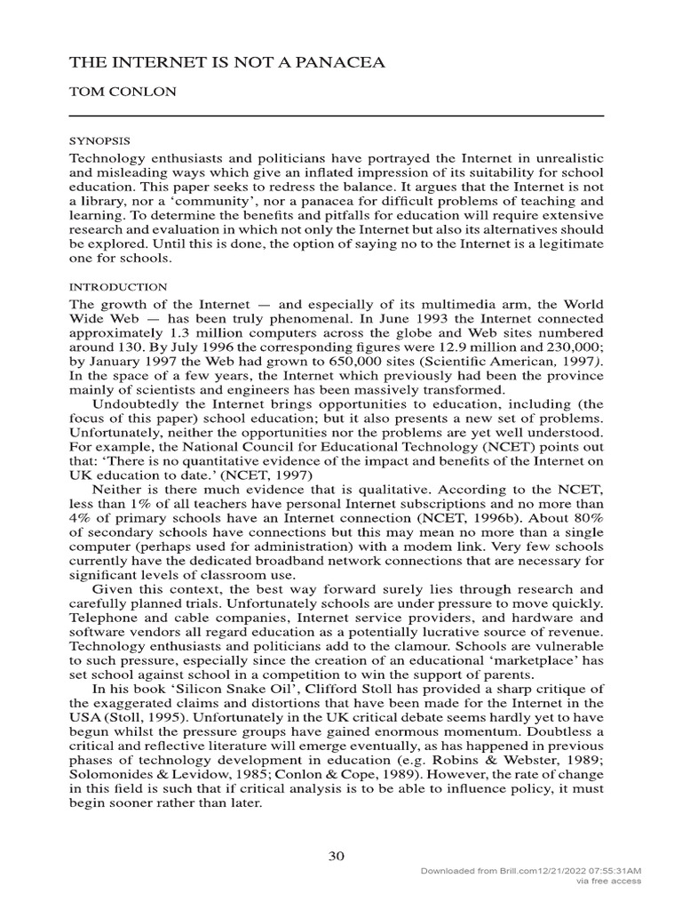 The Internet's Role in Education Critique | PDF | Internet | World Wide Web
