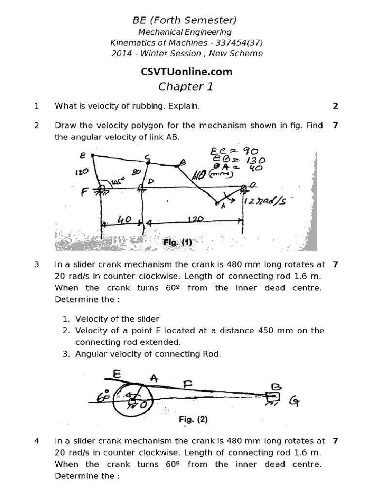 Me 337454 Kinematics of Machines Dec 2014 | PDF