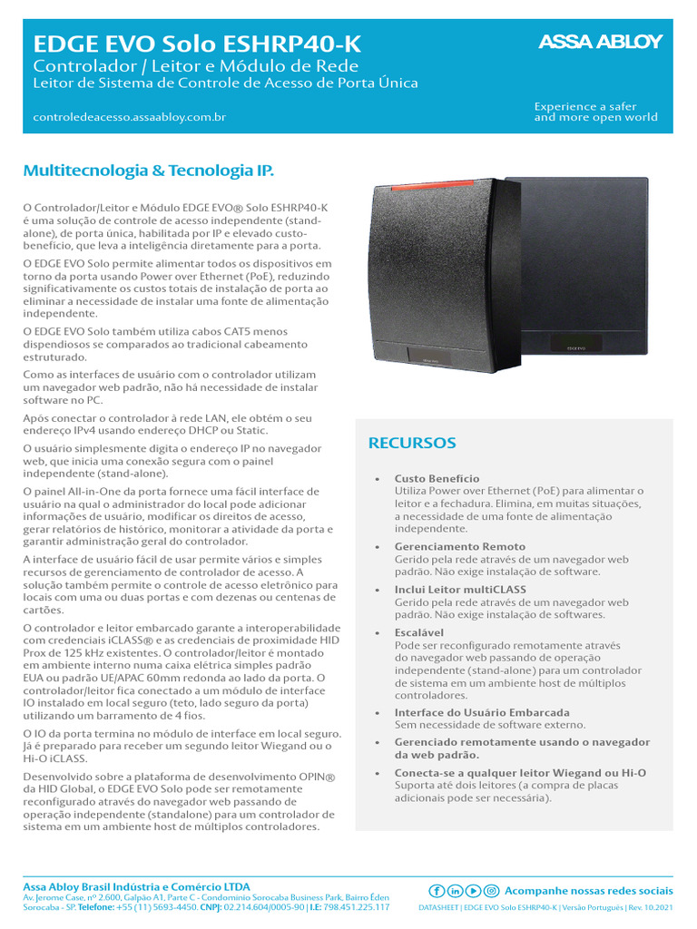 Datasheet - Edge Evo - ESHRP40-K | PDF | Segurança da camada de ...