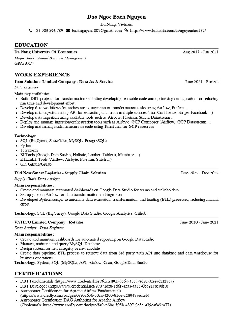 Data Engineer & Analyst Resume | PDF | My Sql | Data Management Software