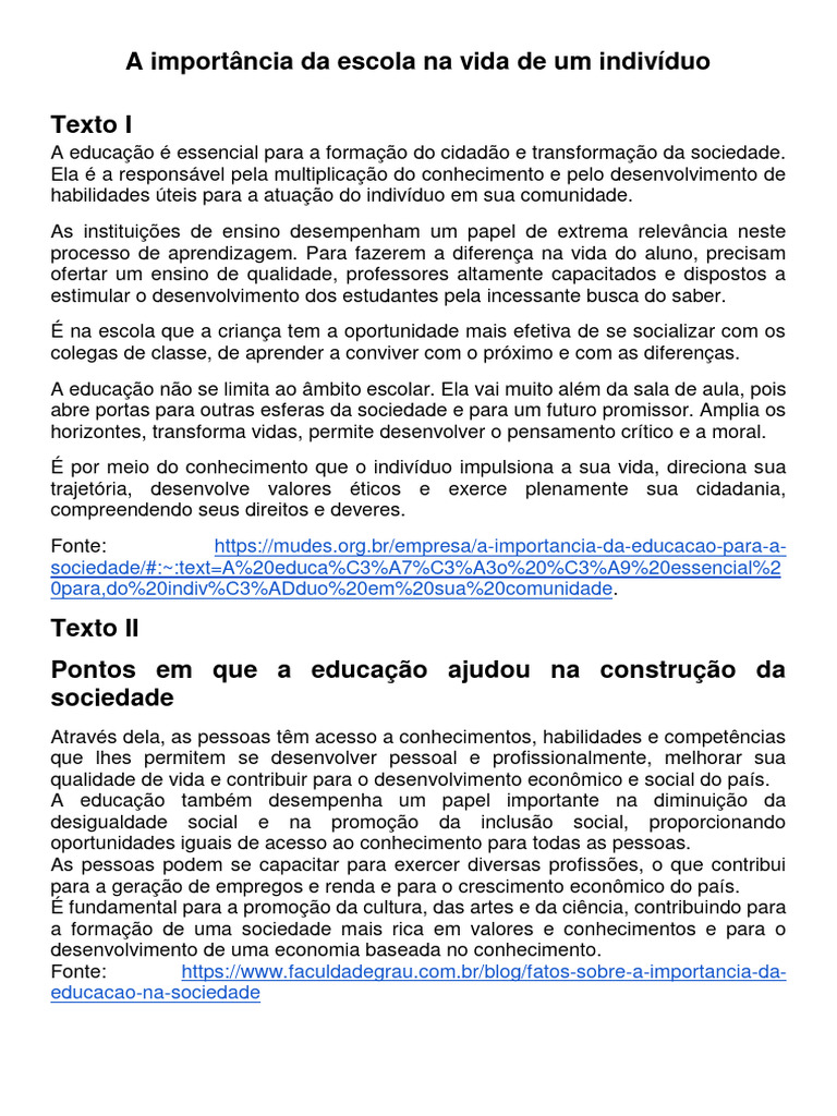 A Importância da Escola na Vida do Aluno | PDF | Escolas | Aprendizado