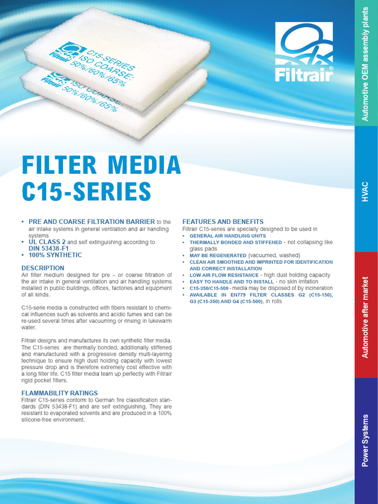 C15-Series Air Filter Media Overview | PDF | Mechanical Engineering ...