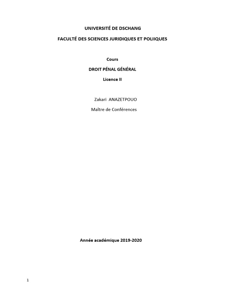 Cours de Droit Pénal Général 2020 | PDF | Loi criminelle | Crimes