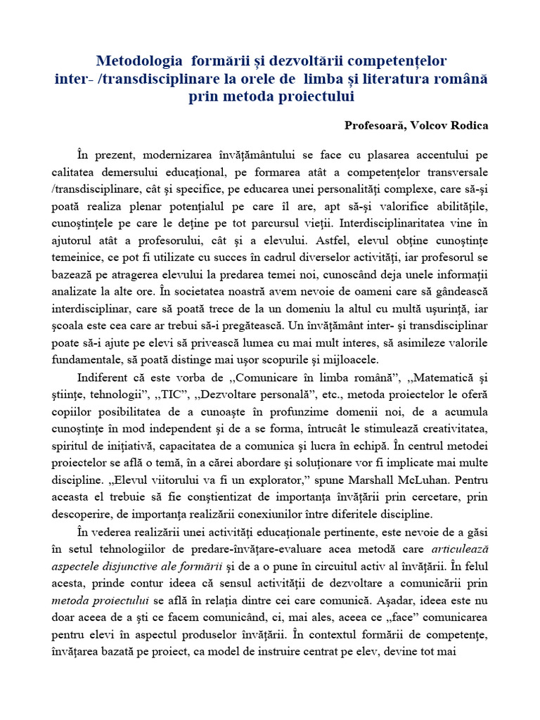 Metodologia Formării Și Dezvoltării Competențelor Inter ...