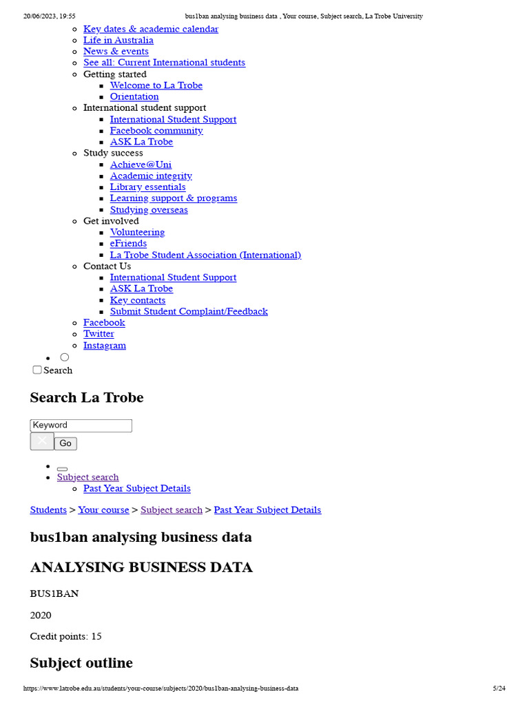 BUS1BAN: Analyzing Business Data | PDF | Statistics | Analytics