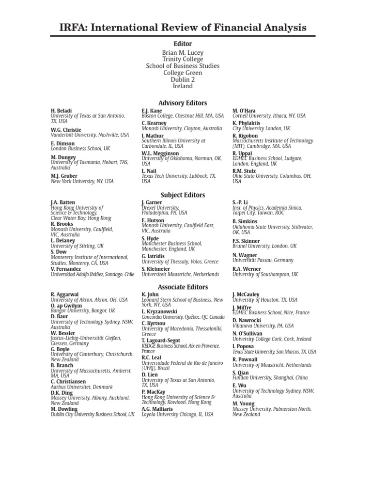 Editorial Board of IRFA Journal | PDF | Universities And Colleges ...
