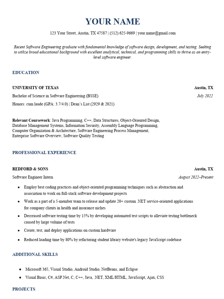 Entry Level Software Engineer Resume Example | PDF | Computer ...