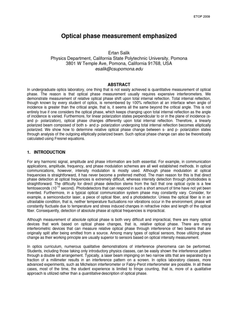 Optical Phase Measurement | PDF | Polarization (Waves) | Optics