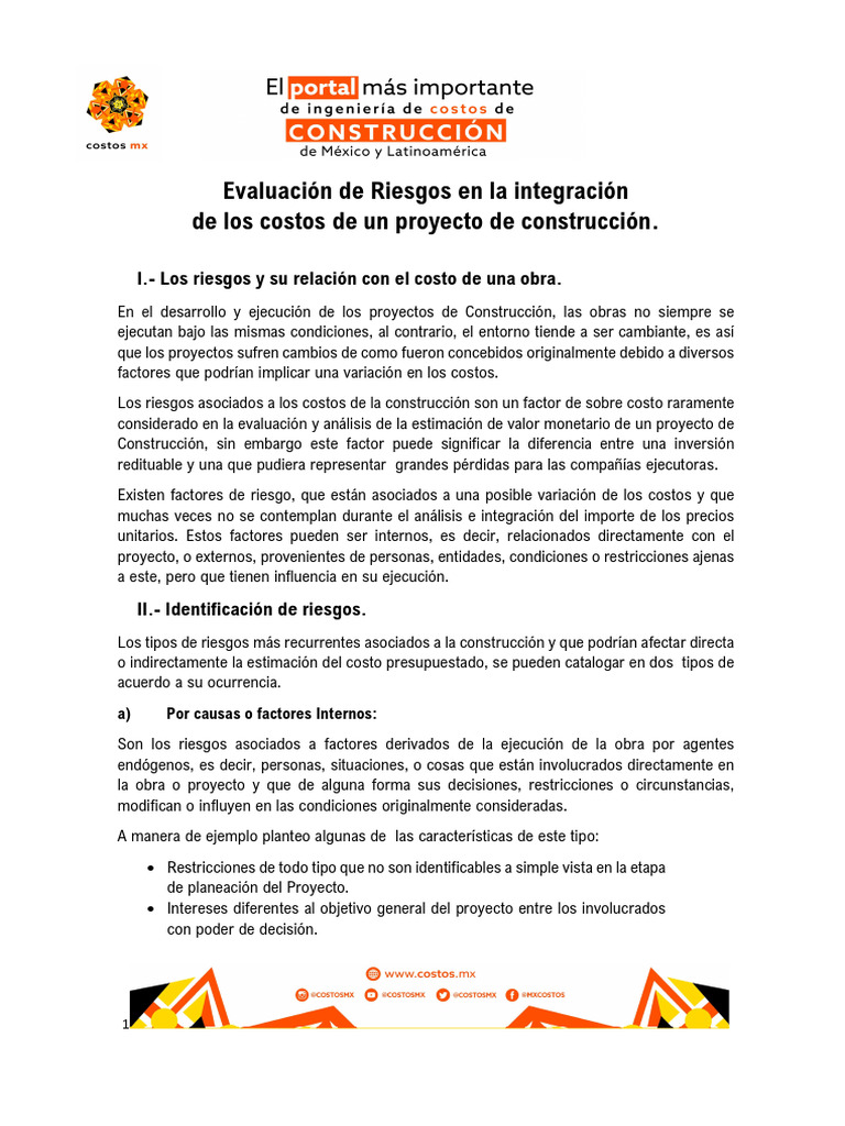Riesgos y Costos en Proyectos de Construcción | PDF | Riesgo | Presupuesto