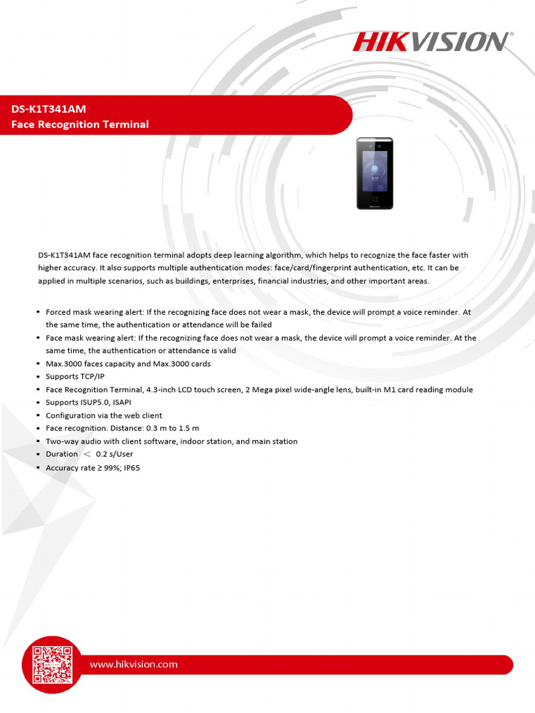 DS K1T341AM Face Recognition Terminal - Datasheet - V1.1 - 20230308 ...