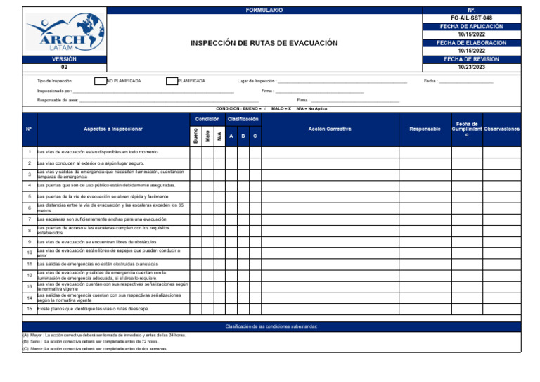 FO-AIL-SST-048 Inspección de rutas de evacuación | PDF