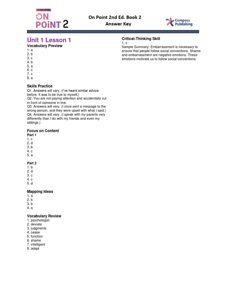 On Point 2nd Edition Answer Key | PDF | Critical Thinking | Animal Testing