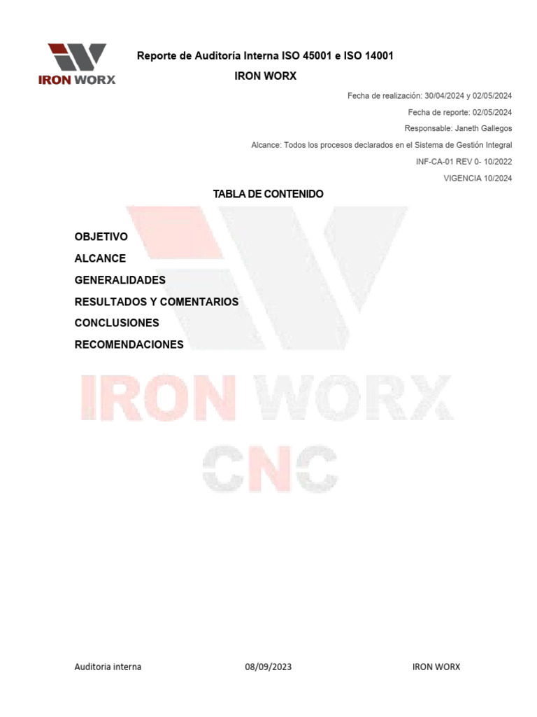 Auditoría Interna ISO 45001 y 14001 2024 | PDF | Auditoría | Business