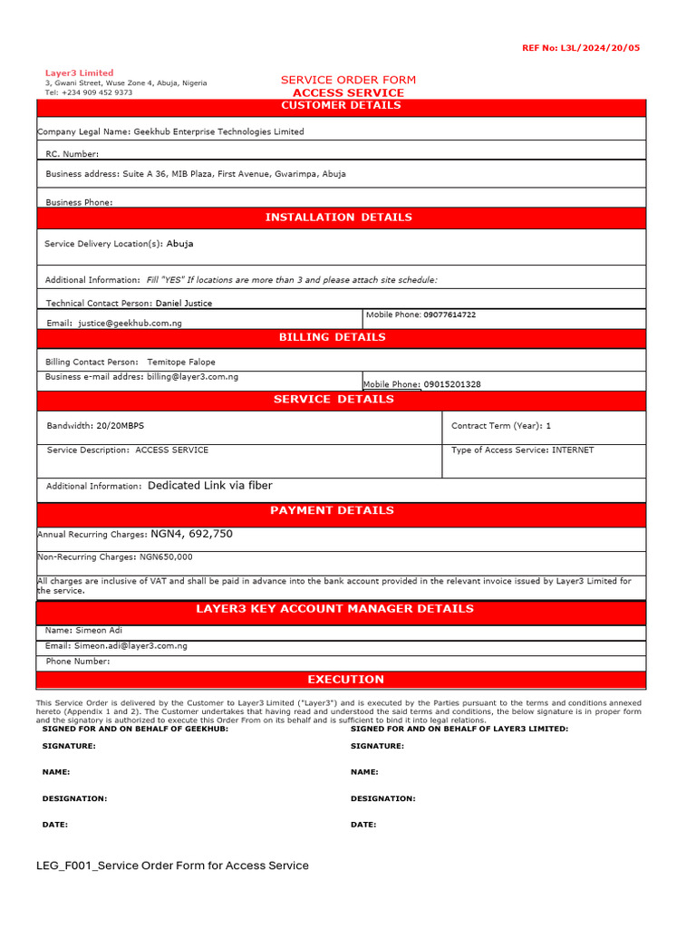 Service Order For Internet Access - Geekhub - May 2024 | PDF ...