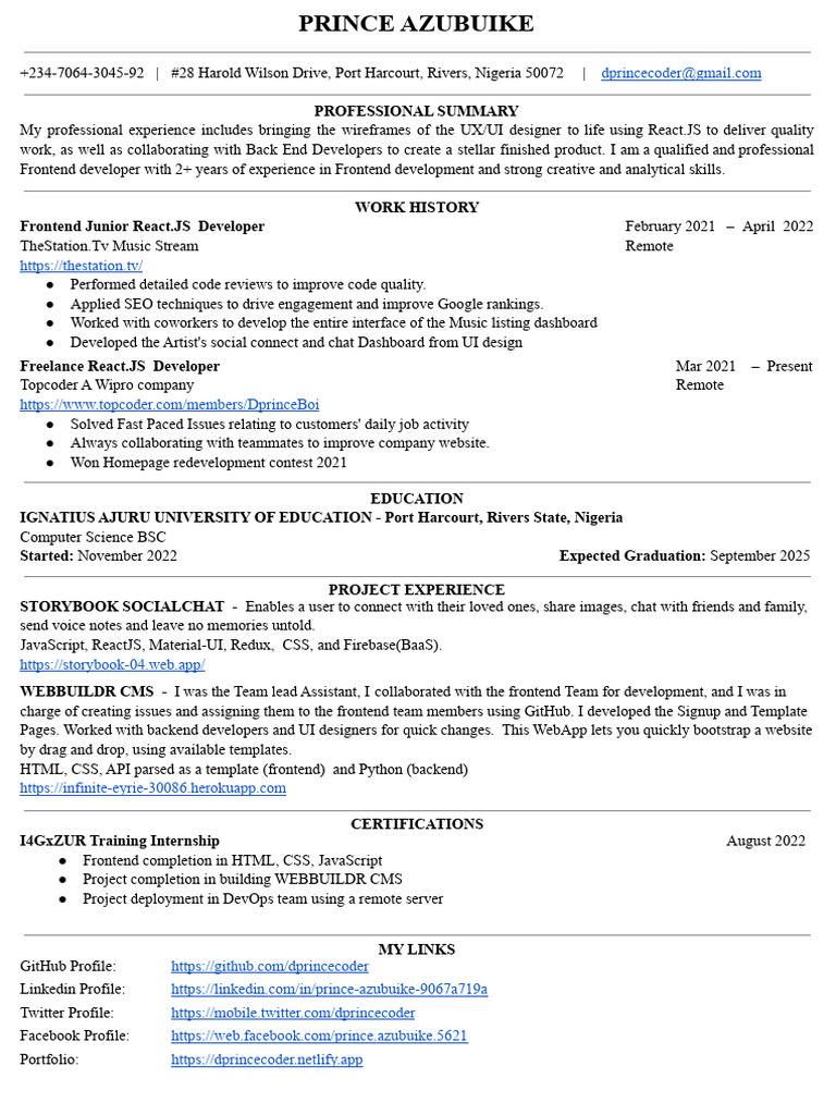 Prince Resume | PDF | Hypertext | Software Development