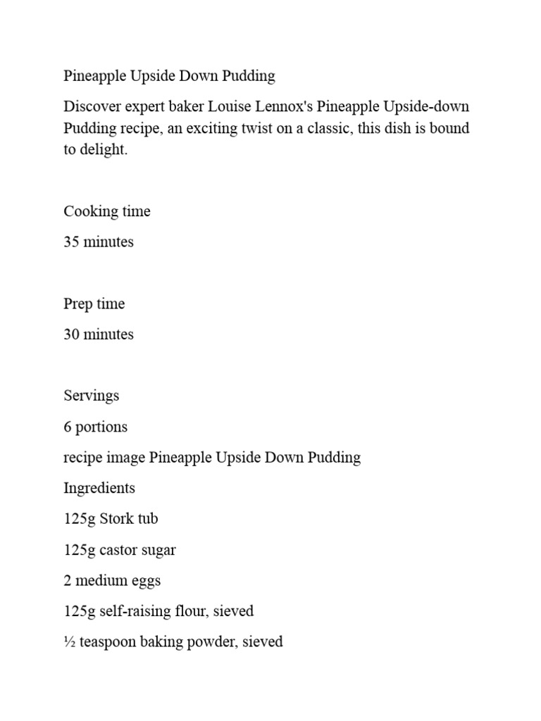 Pineapple Upside Down Pudding Recipe Xul PDF Custard Pudding