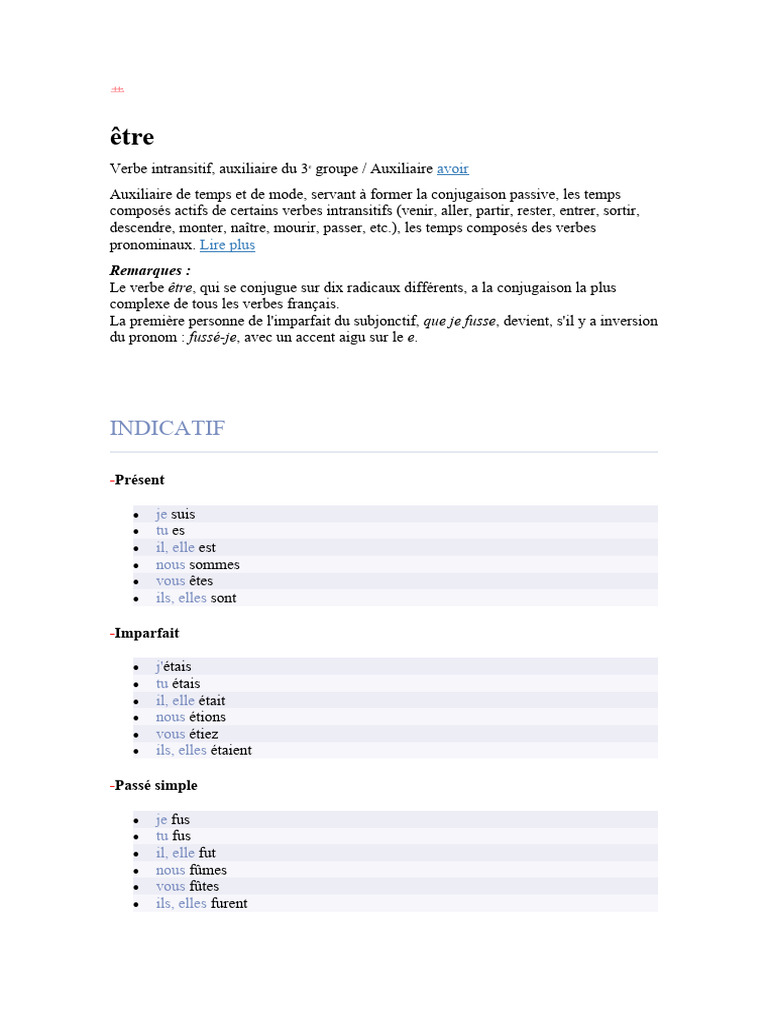 Verbo Être | PDF | Verbe | Conjugaison