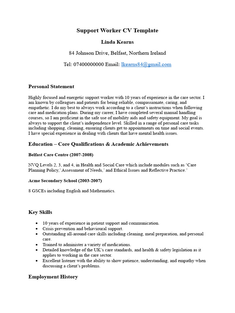 Spport Worker CV Template | PDF | Medicine | Public Services