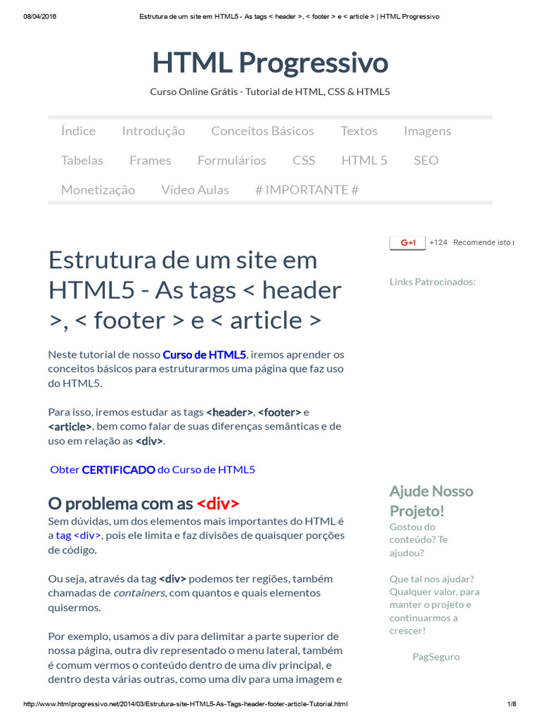 Estrutura de Um Site em HTML5 - As Tags - Header - , - Footer - e ...