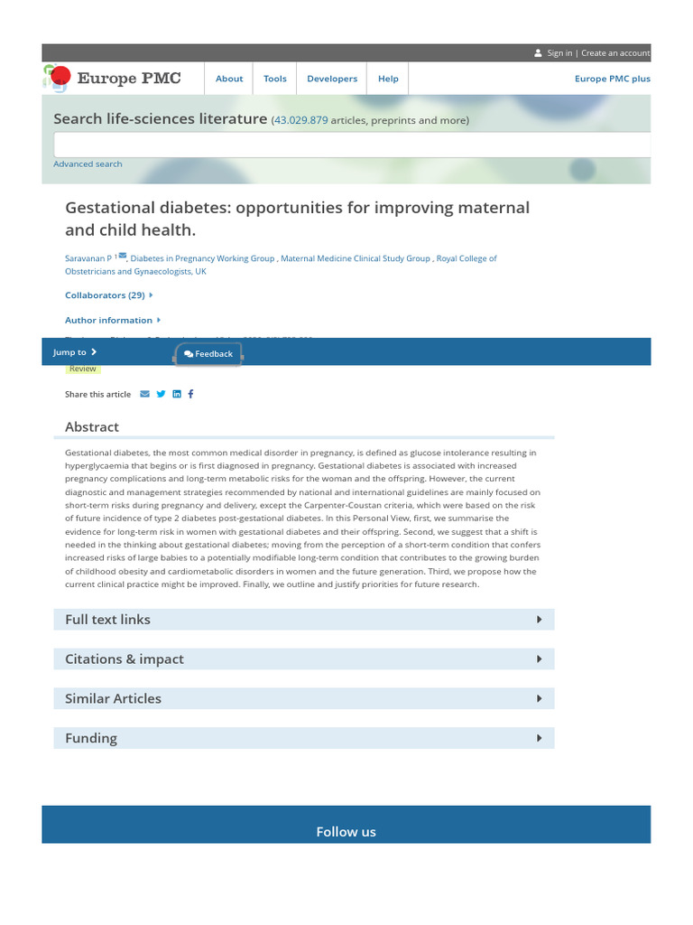 Gestational Diabetes - Opportunities For Improving Maternal and Child ...