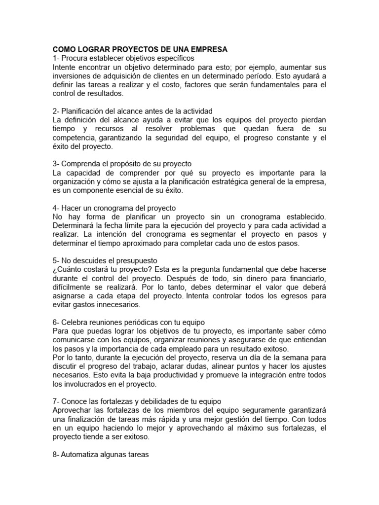 COMO LOGRAR PROYECTOS DE UNA EMPRESA | PDF | Planificación | Business