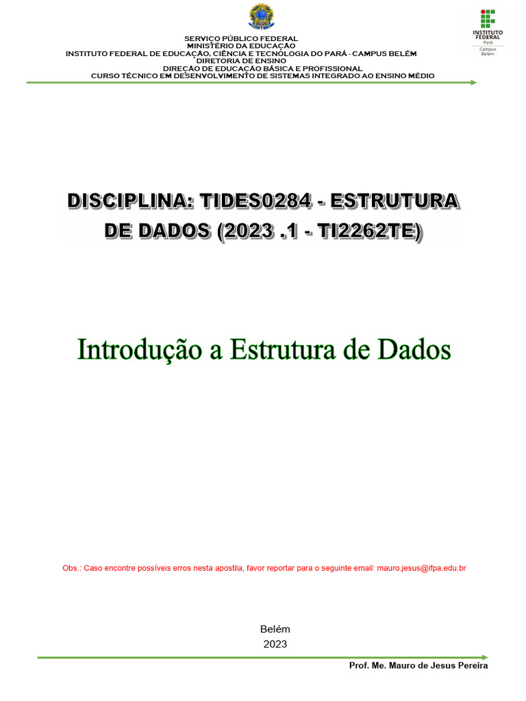 Estruturas de Dados em Java para Ensino Médio | PDF