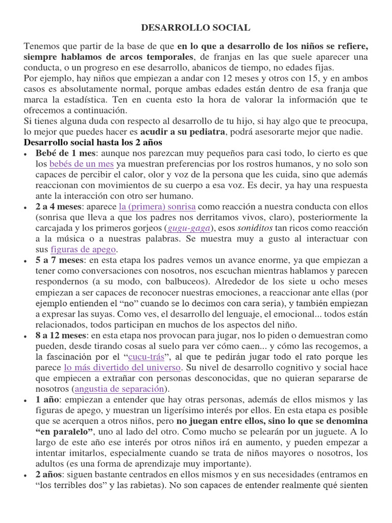 Desarrollo Social y Motor Infantil | PDF | Teoría de apego | Las emociones