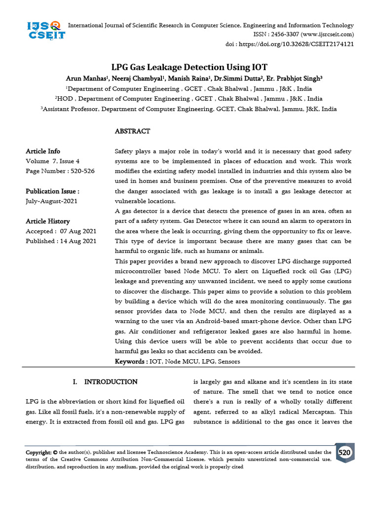 LPG Gas Leakage Detection Using IOT | PDF | Internet Of Things | Sensor
