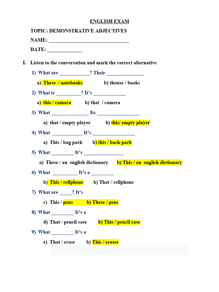 ENGLISH EXAM LISTENING 2do AÑO | PDF