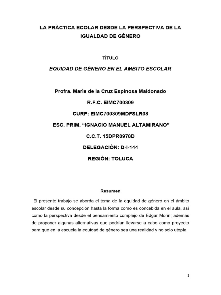 Equidad De Gènero Pdf Estudios De Género Igualdad De Género