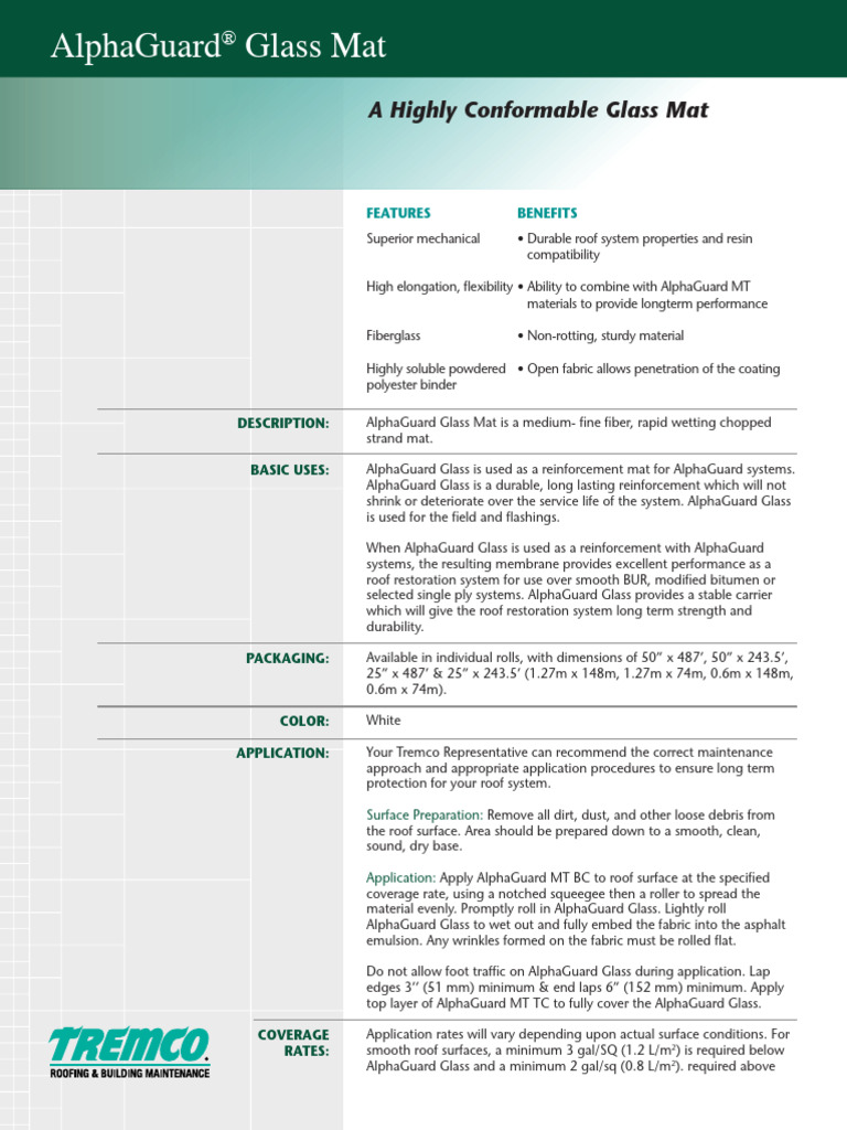 Tremco AlphaGuard Glass Mat | PDF | Legal Liability | Building Engineering