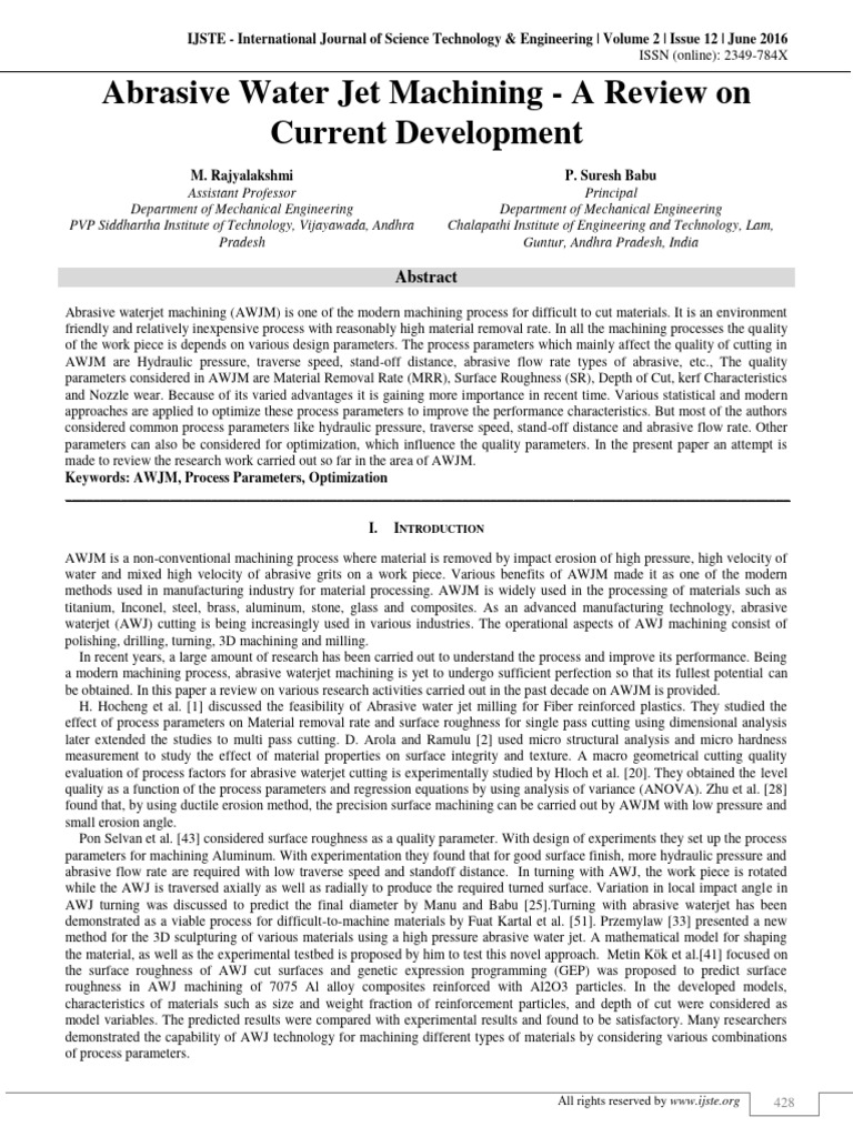 Review of Abrasive Water Jet Machining | PDF | Machining | Composite ...