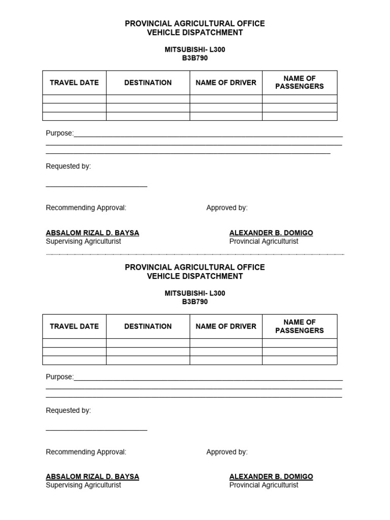 Vehicle Dispatch Request Form | PDF | Finance & Money Management ...