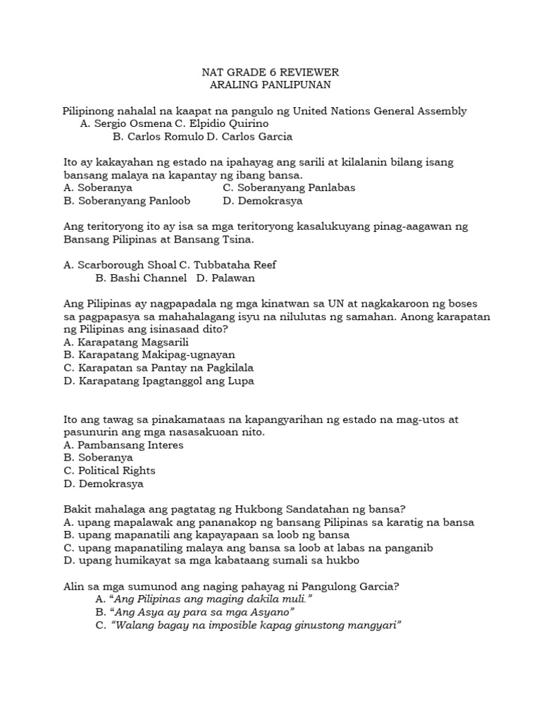 Nat Grade 6 Reviewer | PDF