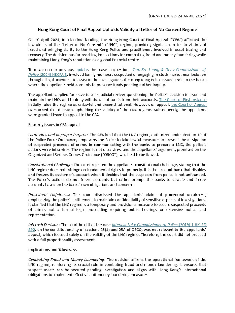 2024.04.24 Draft Article (Letter of No Consent) | PDF | Appeal | Police