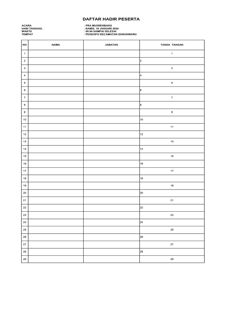 Daftar Hadir Excel Terbaru PDF