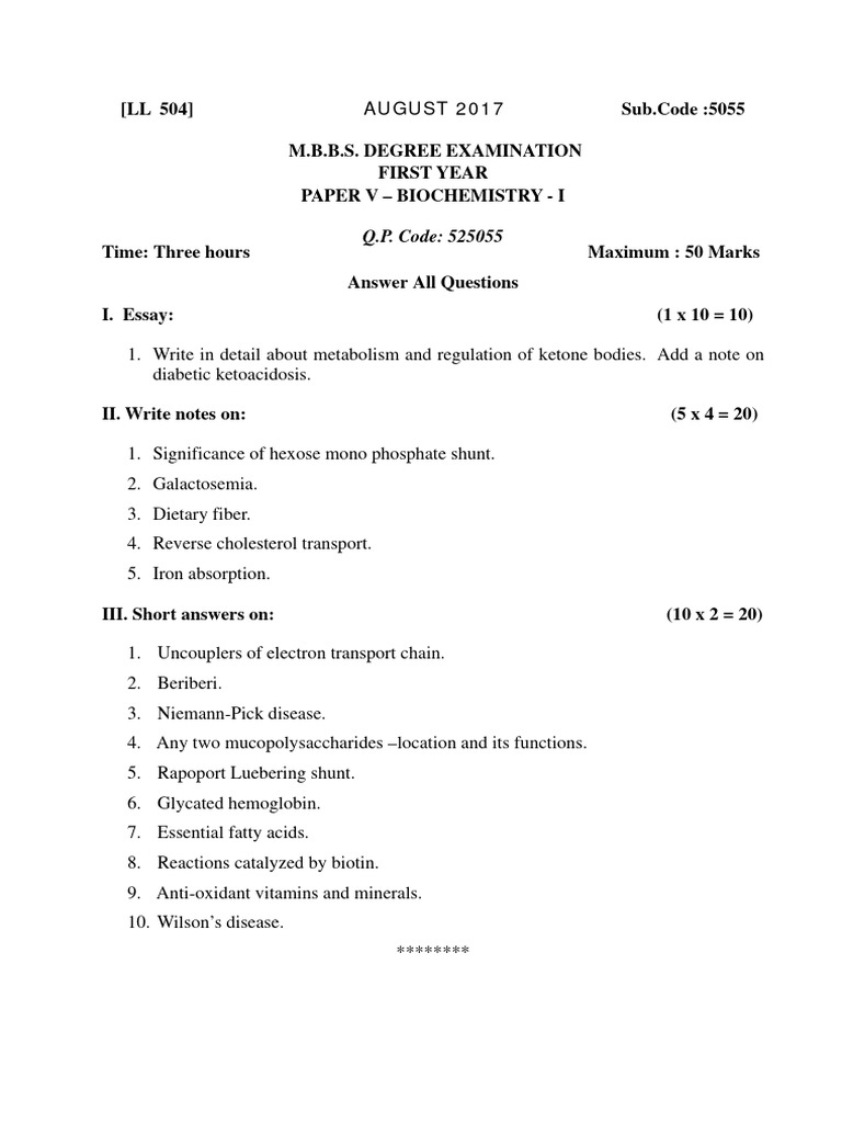 M.B.B.S. Biochemistry Exam Papers | PDF | Metabolism | Biochemistry