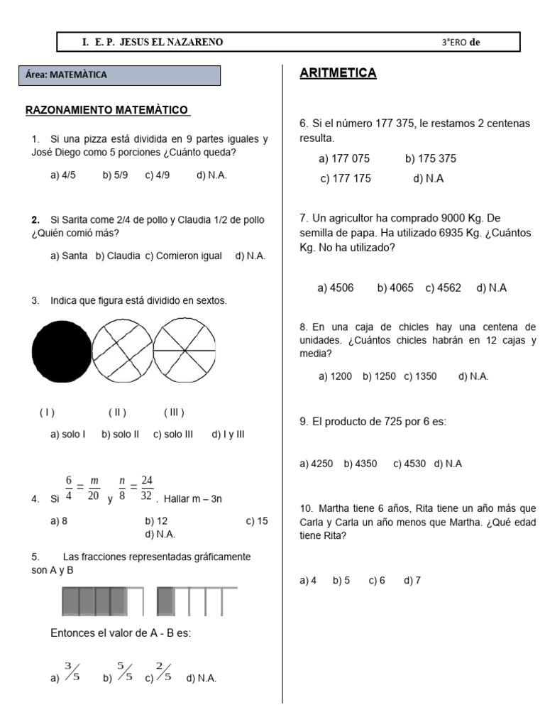 Ejercicios de Matemáticas 3° Primaria | PDF