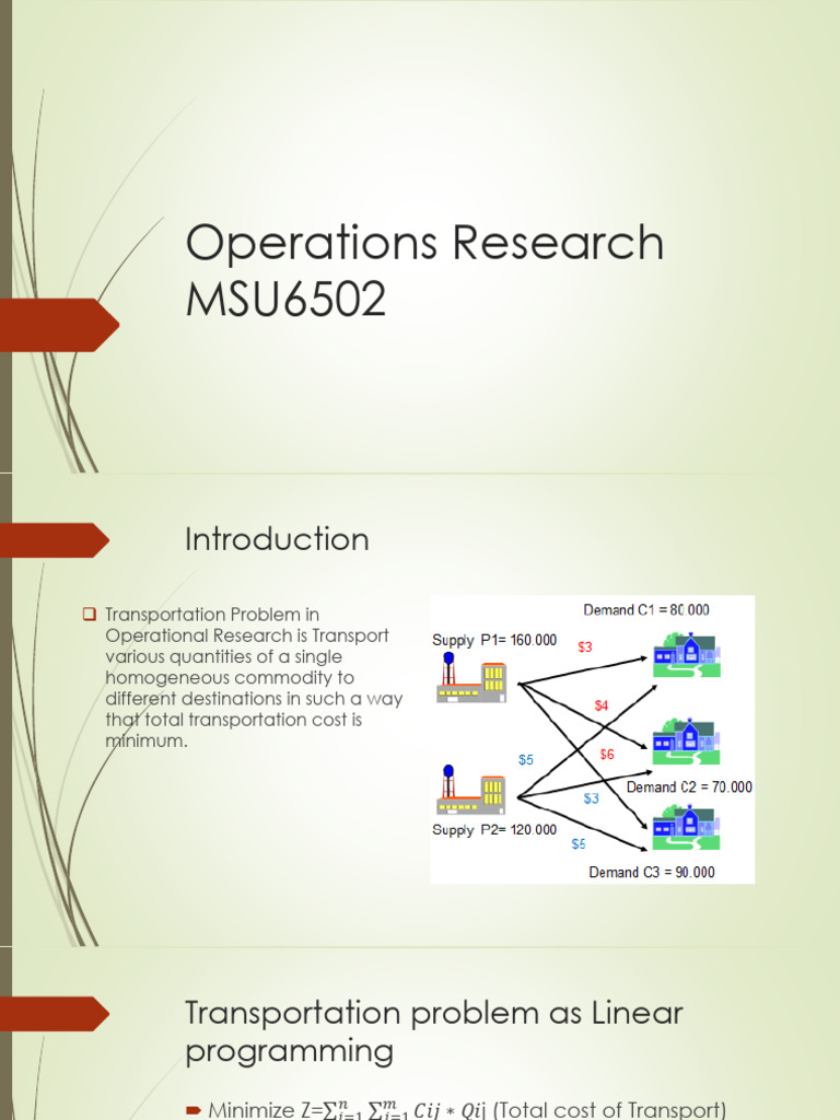 Transportation Problem Pdf Transport Equations