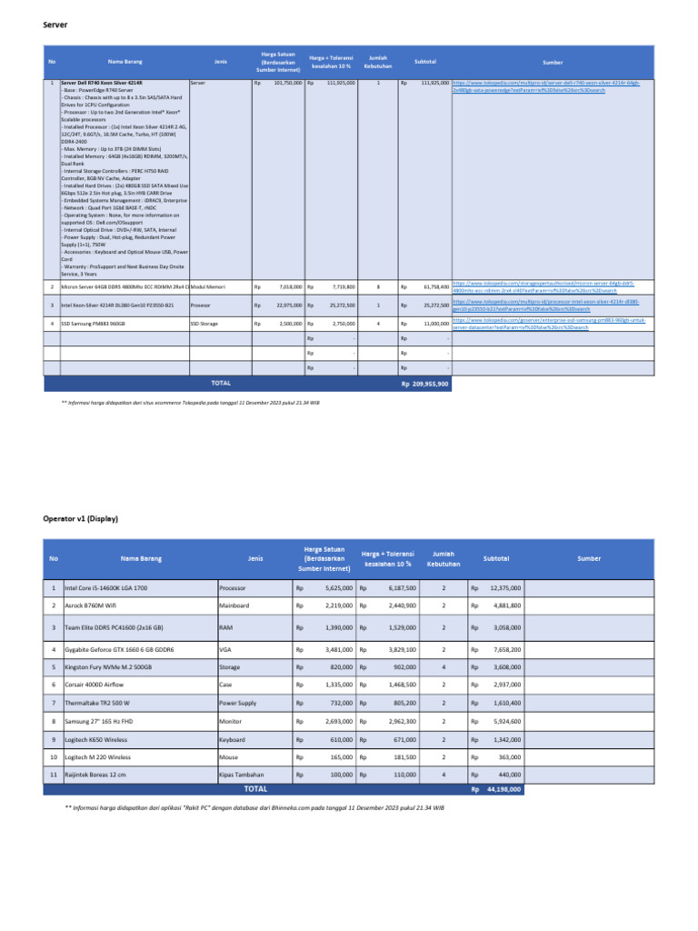 Spesifikasi PC Command Center | PDF | Server (Computing) | Office Equipment