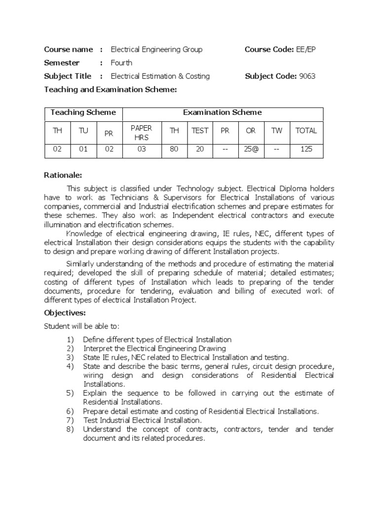 Electrical Estimation and Costing _9063 | Electrical ... electrical wiring estimating and costing 