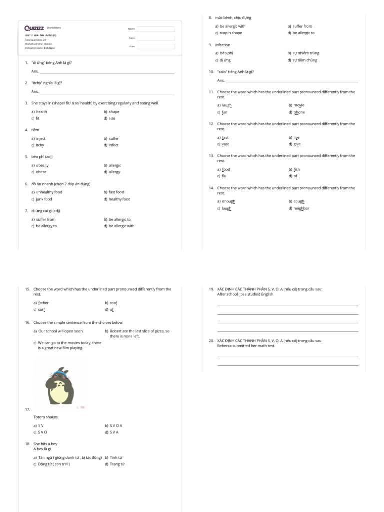 Unit 2 healthy living 2 quizizz download free pdf diseases and