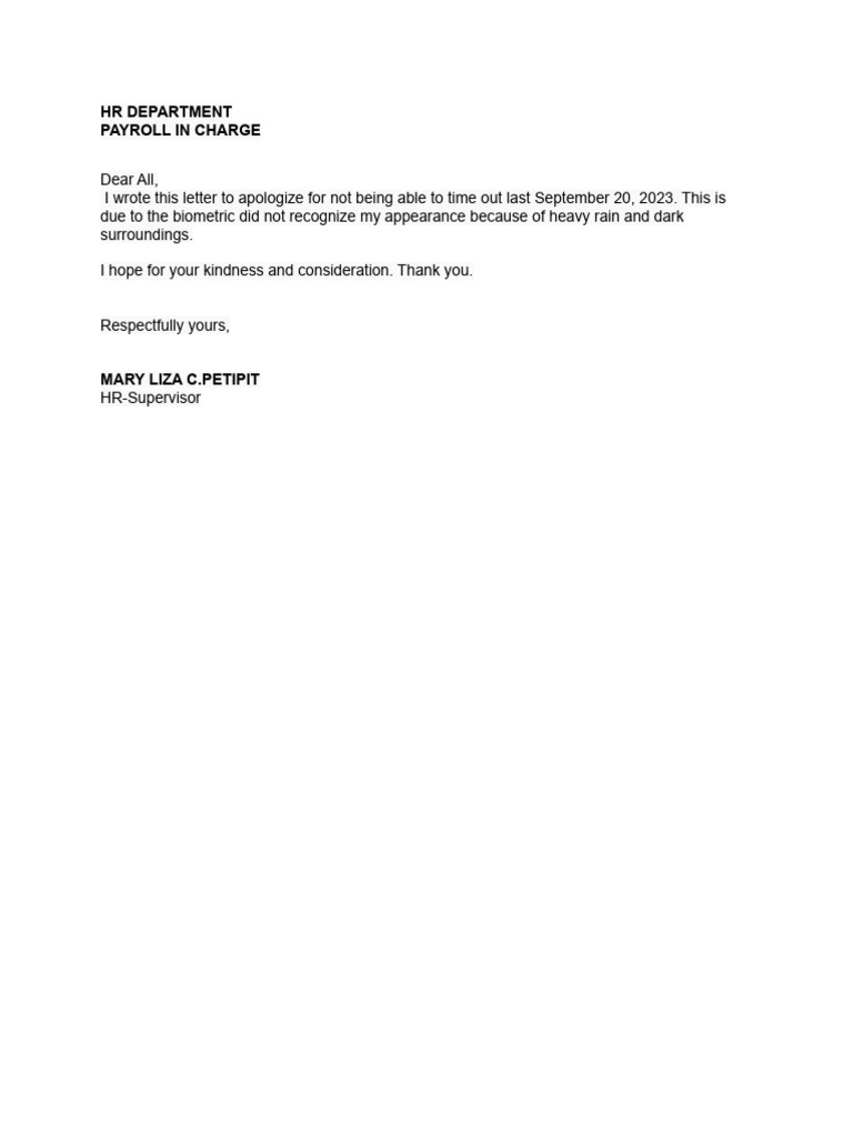 Apology for Missed Payroll Time Out | PDF