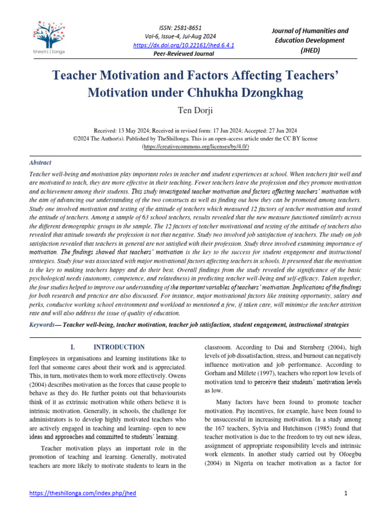 Teacher Motivation And Factors Affecting Teachers Motivation Under