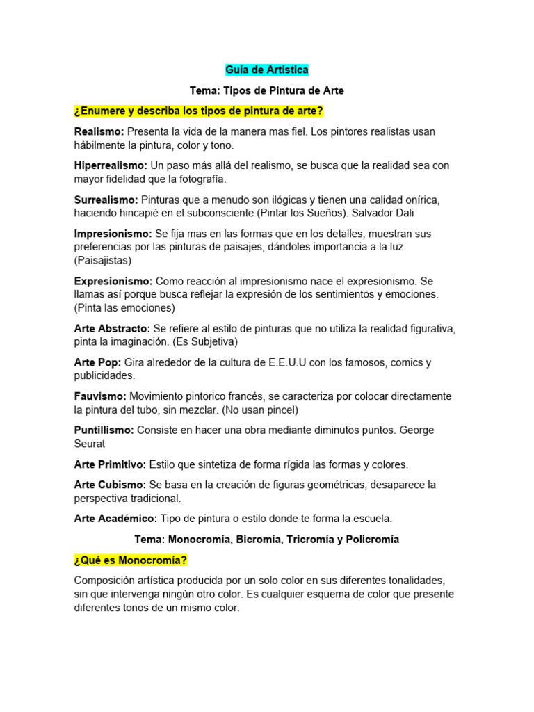 Guía de Artística | PDF | Color | Amarillo