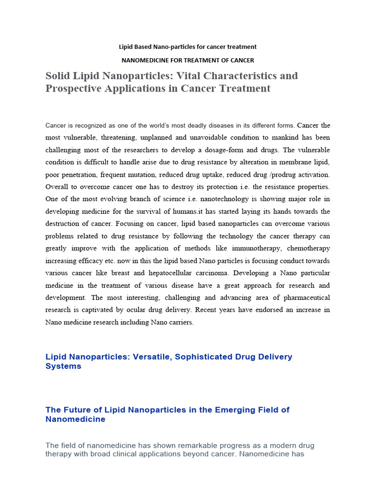Lipid Nanoparticles in Cancer Therapy | PDF | Chemotherapy | Nanomedicine