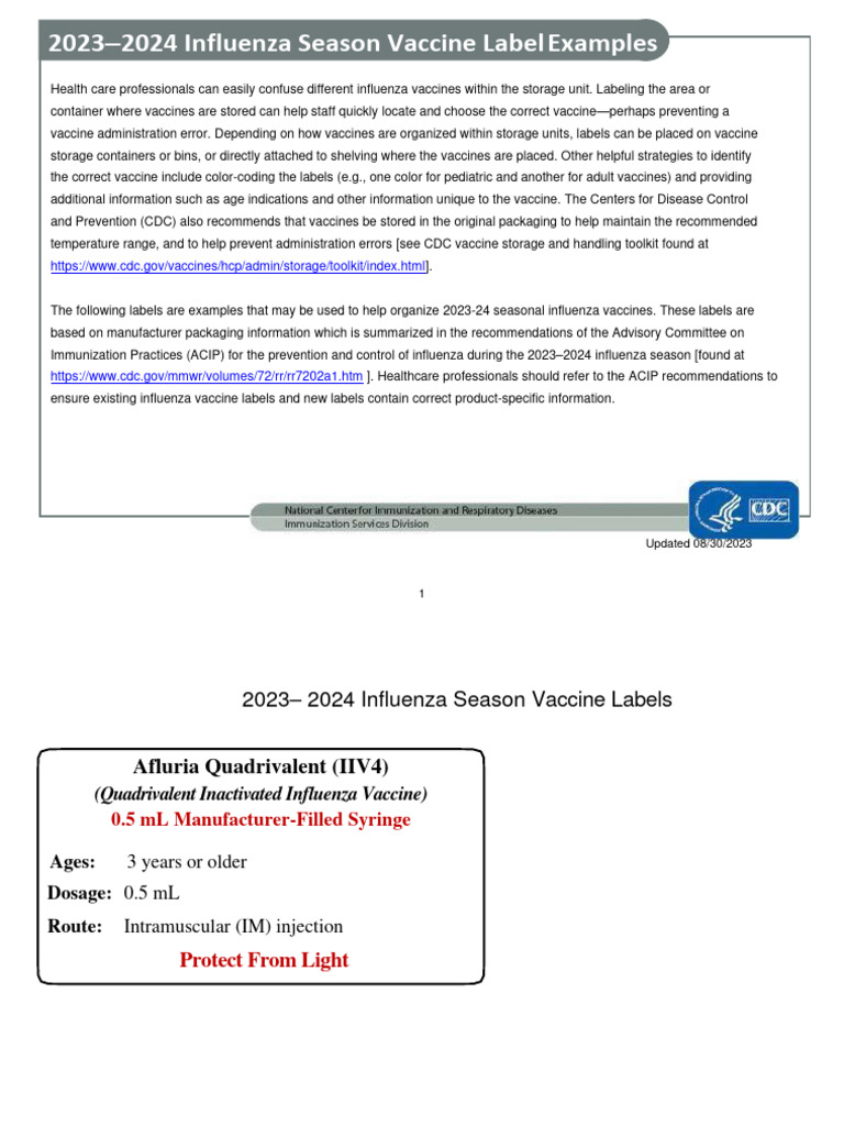 2023-2024 Flu Vaccine Label Guidelines | PDF | Influenza Vaccine | Vaccines