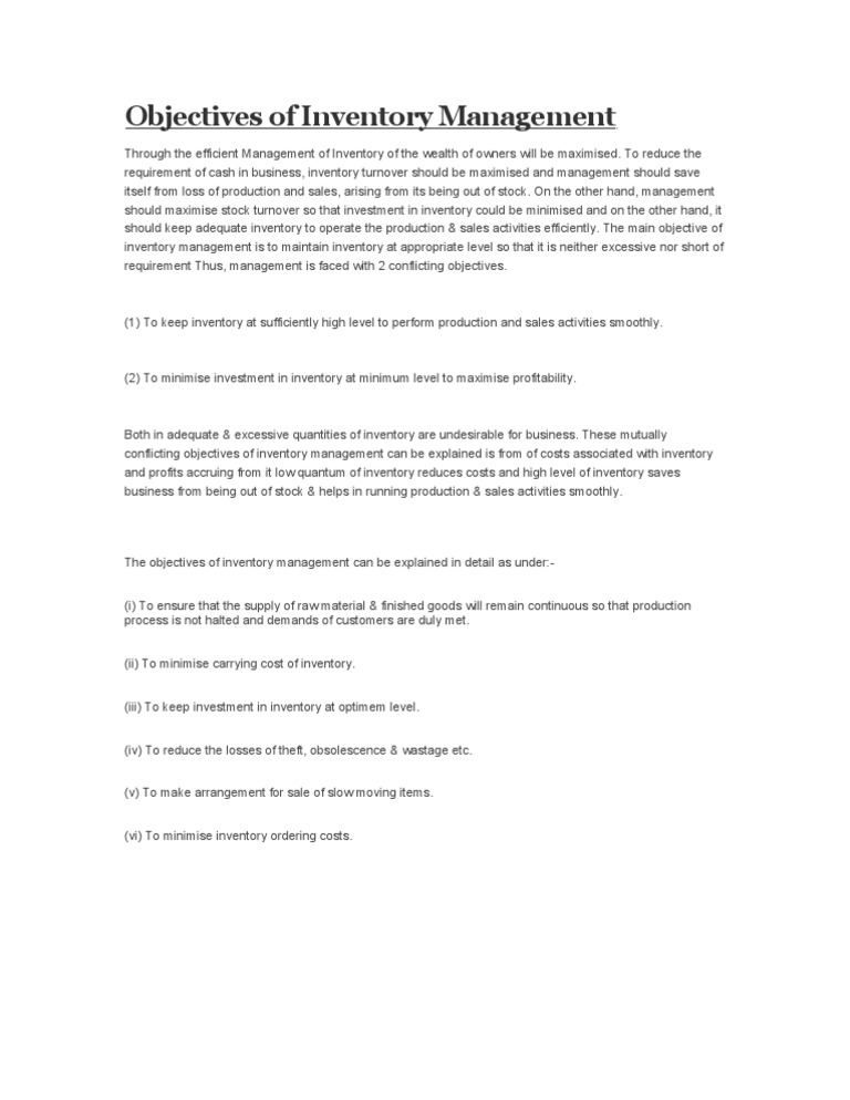 Objectives of Inventory Management