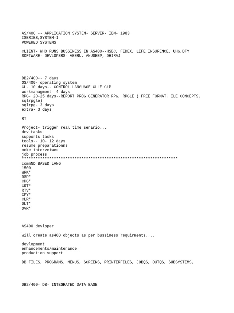 AS400 Development Overview | PDF | Ibm Rpg | Ibm Db2